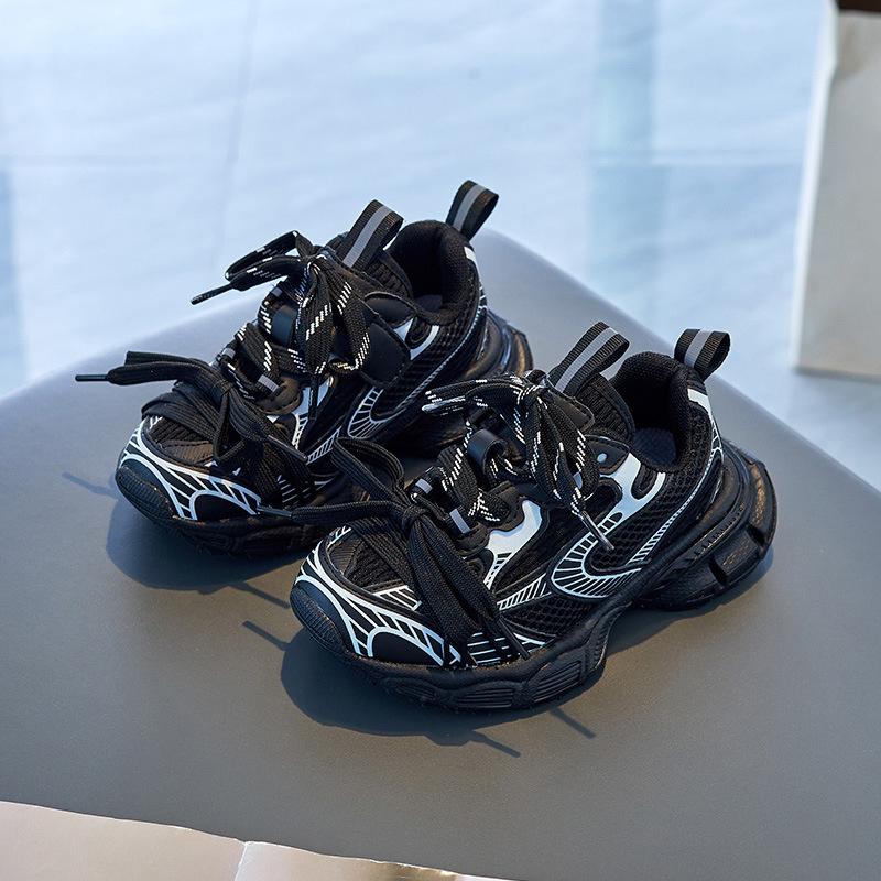 Thick Bottom Children Sneakers Designer Lace Up Black Leather High Quality Outdoor Walking Running Trainers Kids Girl Shoes