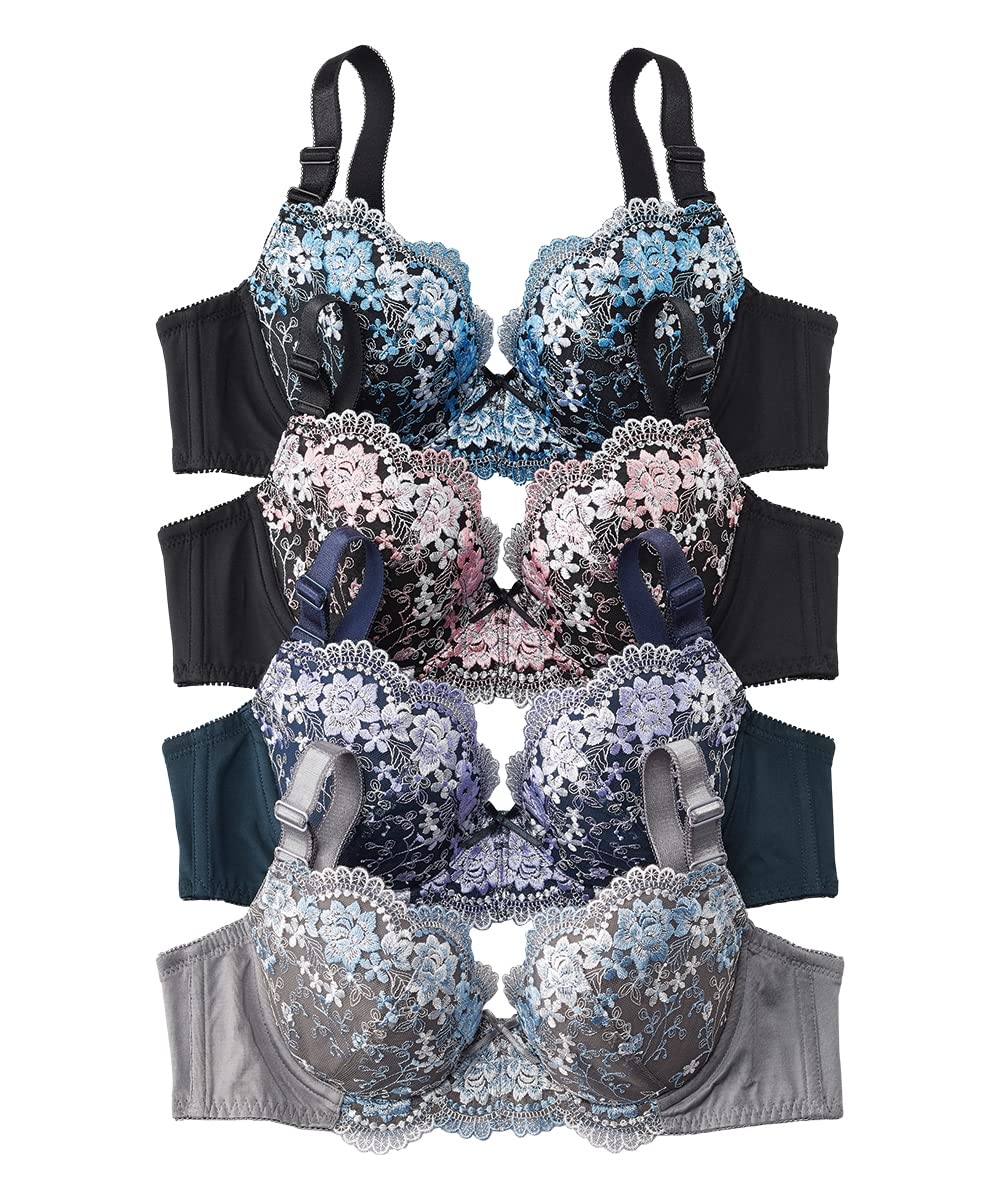 

Bra Floral Embroidered Bra Set C95 [Nissen] 4-Piece (Dark Color)