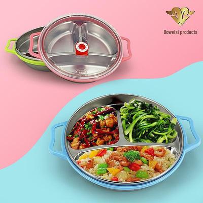 304 Stainless Steel Toddler Plate with Dividers - Round, Double Ears, Thickened Design