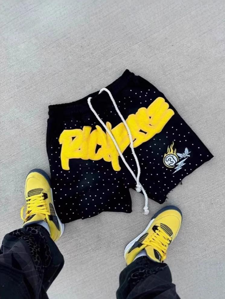 Retro Distressed Embroidered Men's Summer Sports Shorts