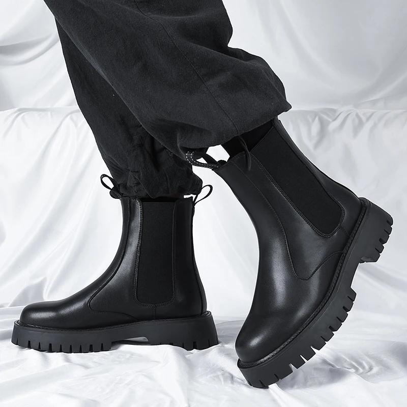 Mode Herren Workwear Schuhe Chelsea Boots Leder Freizeit Biker Schuh für Herren Abriebfest Warmhalten Trendig Alleskönner Beliebter Outdoor Stiefel