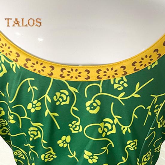 Princess Style Dress Stage Show Performance Cosplay Costume Dress Floral Print A-line Long Sleeve Maxi Dress Square Neck Wedding Graduation Cocktail