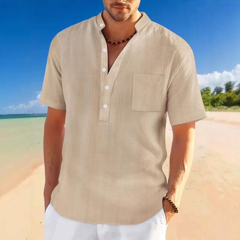Fashion Men's Fashion Casual Solid Color Print Short Sleeve V Neck Blouses & Shirts