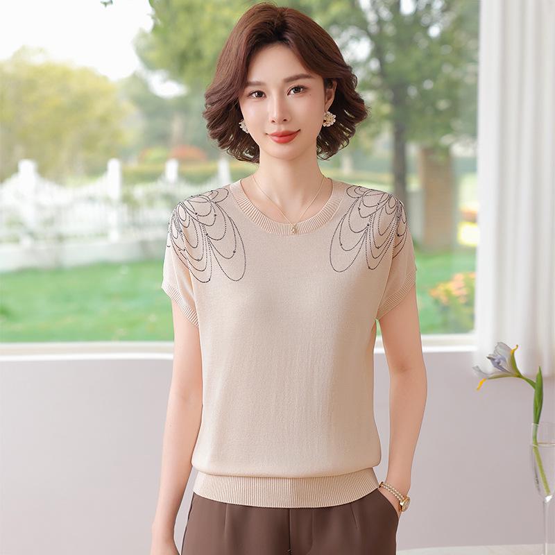 2026 New Style Summer Knitted T-Shirt for Middle-Aged and Elderly Women