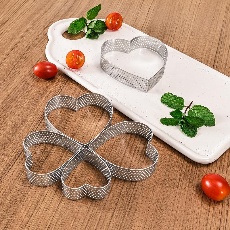 Heart Shaped Perforated Tart Rings With Hole Stainless Steel Tart Bottom Tower Fruit Pie Quiches Cake Ring Mousse Baking Mold