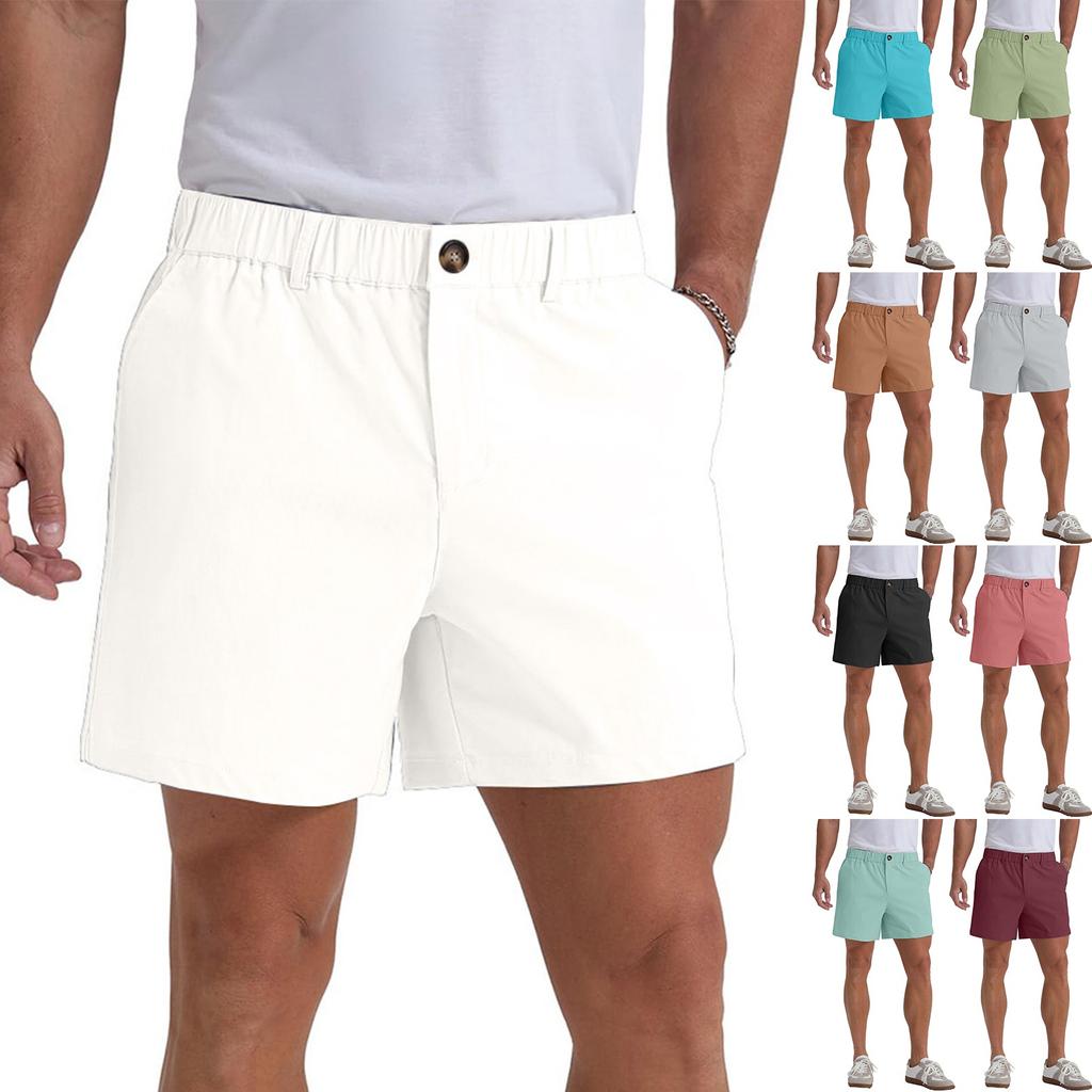 Men's summer color button elastic five division shorts Men's beach pants casual pants