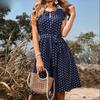 Women's Fashion Summer Spring Polka Dot Print Short Sleeve O-Neck High Waist Casual Dresses