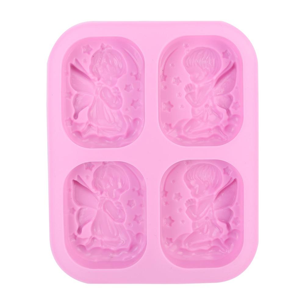 Cooking Tool Silicone Silicone Baking Mold 4 Grids Non-Stick Kitchen Tool Food-Grade Angel Pattern Cake Mold Ice Cube Trays
