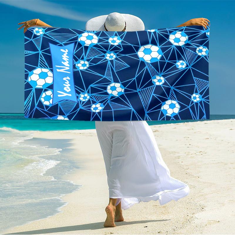 1PC Custom Name Soccer Ball Beach Towel Highly Absorbent And Sand-Resistant Towel for Swimming, Pool, Yoga, And Travel Lightweight