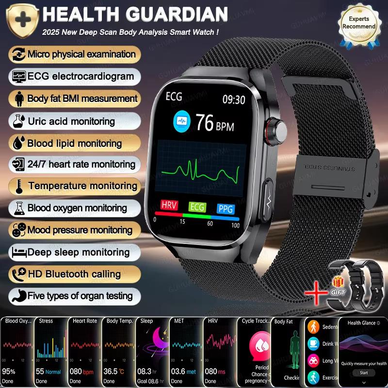 2025 New Smart Watch ECG+PPG Organs Viscera Monitor Clock Men Blood Lipids Uric Acid BP Sport Call Smartwatch for Samsung Galaxy