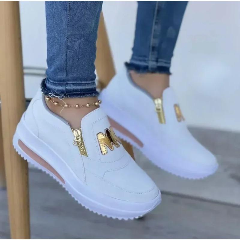 Women Autumn Sneakers Casual Double M Printed Side Zipper Platform Shoes Ladies Vulcanized Shoes Zapatillas De Mujer Women Shoes