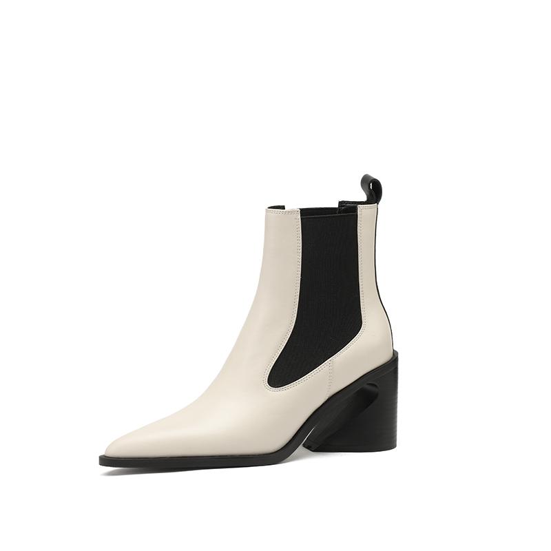 Basic Damen Echtleder Stiefeletten Herbst Winter Strange High Heels Schuhe Frau Reif Spitzschuh Bürodame 2024 Stiefel