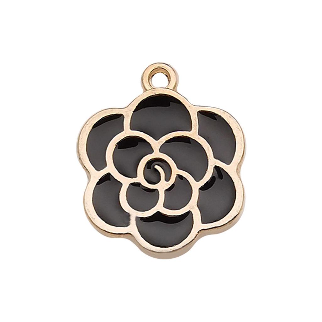 "Set of 30 Black Flower DIY Korean Jewelry: K-Gold Oil Drop Alloy Pendants for Earrings & Bracelets"