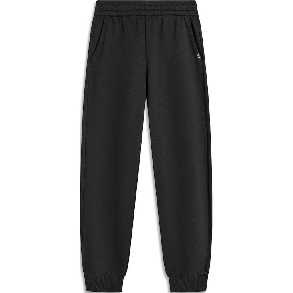 Li Ning Sports Lifestyle Series Solid Color Mid Waist Casual Tapered Knit Joggers Women Bottoms Black AKLU566-2