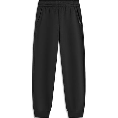 Li Ning Sports Lifestyle Series Solid Color Mid Waist Casual Tapered Knit Joggers Women Bottoms Black AKLU566-2