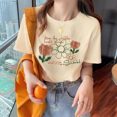 Amerikanisches Vintage Kurzarm Reines Baumwoll T-Shirt 2026 Neu Damen Sommer Locker Übergröße Trendig Bedruckt Lässig Rundhals Oberteil