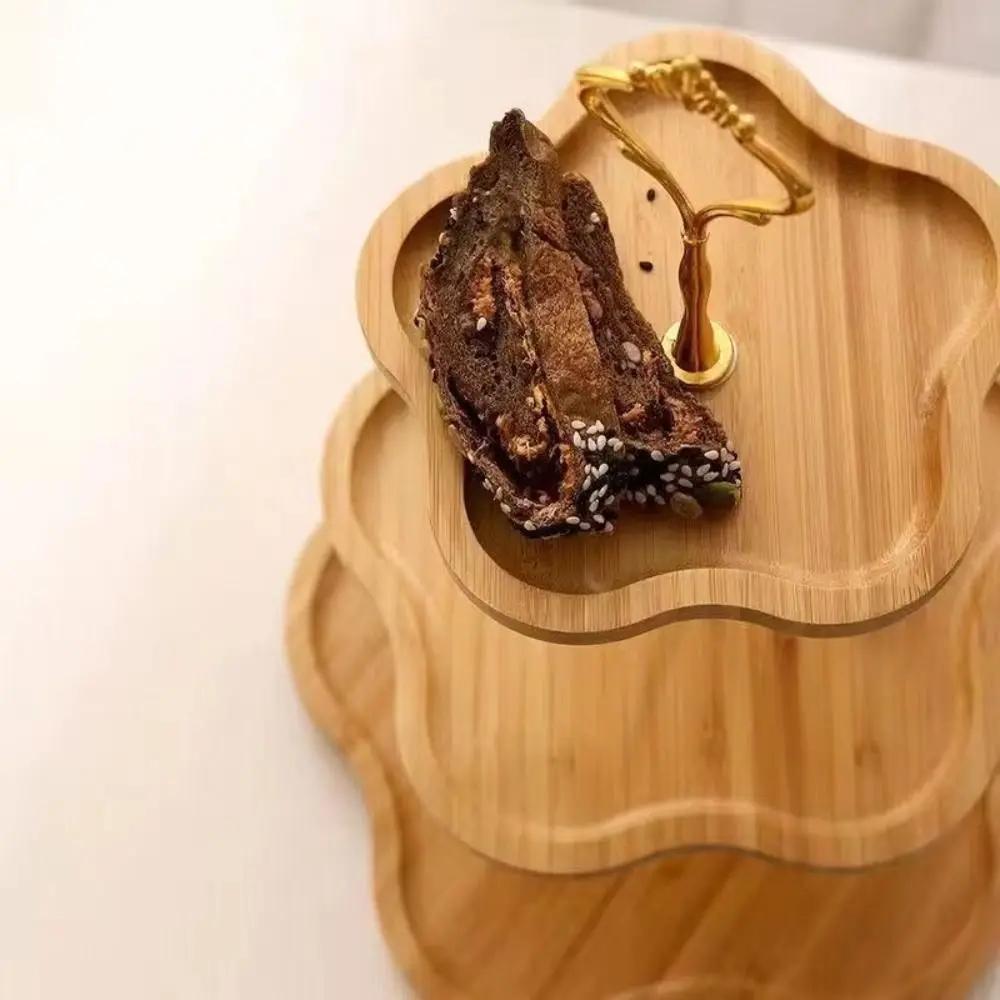 Flower-Shaped Cake Display Stand Bamboo Large Capacity Snack Storage Plate Eco-friendly 2/3Layer Dried Fruit Basket Holiday