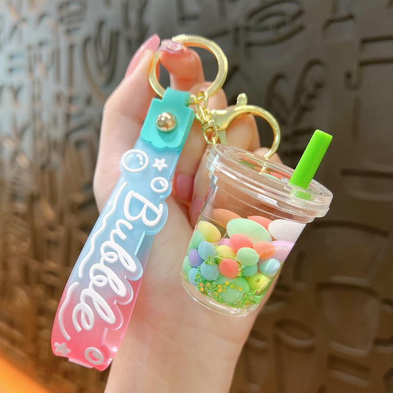 Exquisite Süße Gelee-Bohnen Milchtee Schlüsselanhänger: Treibsand Flüssig Anhänger Tasche Zubehör Geschenk