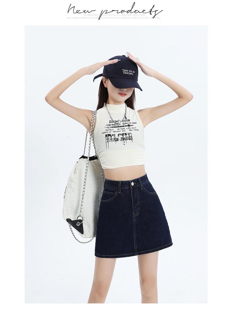 Denim A-Line Mini Skirt with Lining – Women's 2025 Summer Hip-Hugging, Anti-Exposure Design