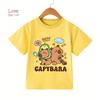 2026 Summer 4-14 Yrs Girls Casual Short-Sleeve T-Shirt Cute Capybara Design Comfortable Fabric for Everyday Outdoor Activities