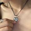 Hip-hop Punk Sliver Color Cross Heart Shape Pendant Irregular Black Artificial Crystal Bead Necklace for Men Women Trend Jewelry