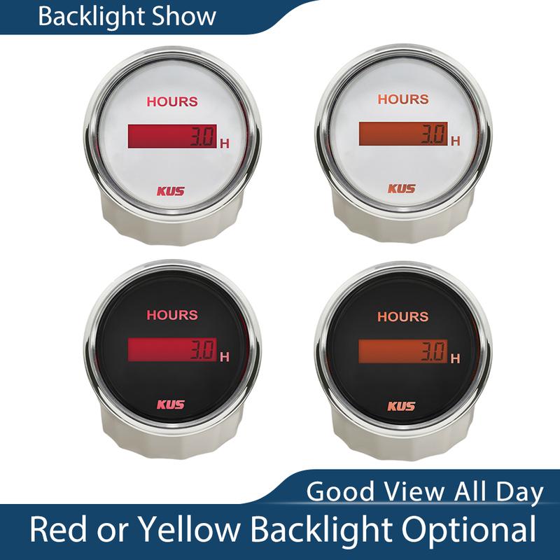 KUS 52mm 2" Engine Hour Meter Gauge with Backlight 12V 24V 99999.9h