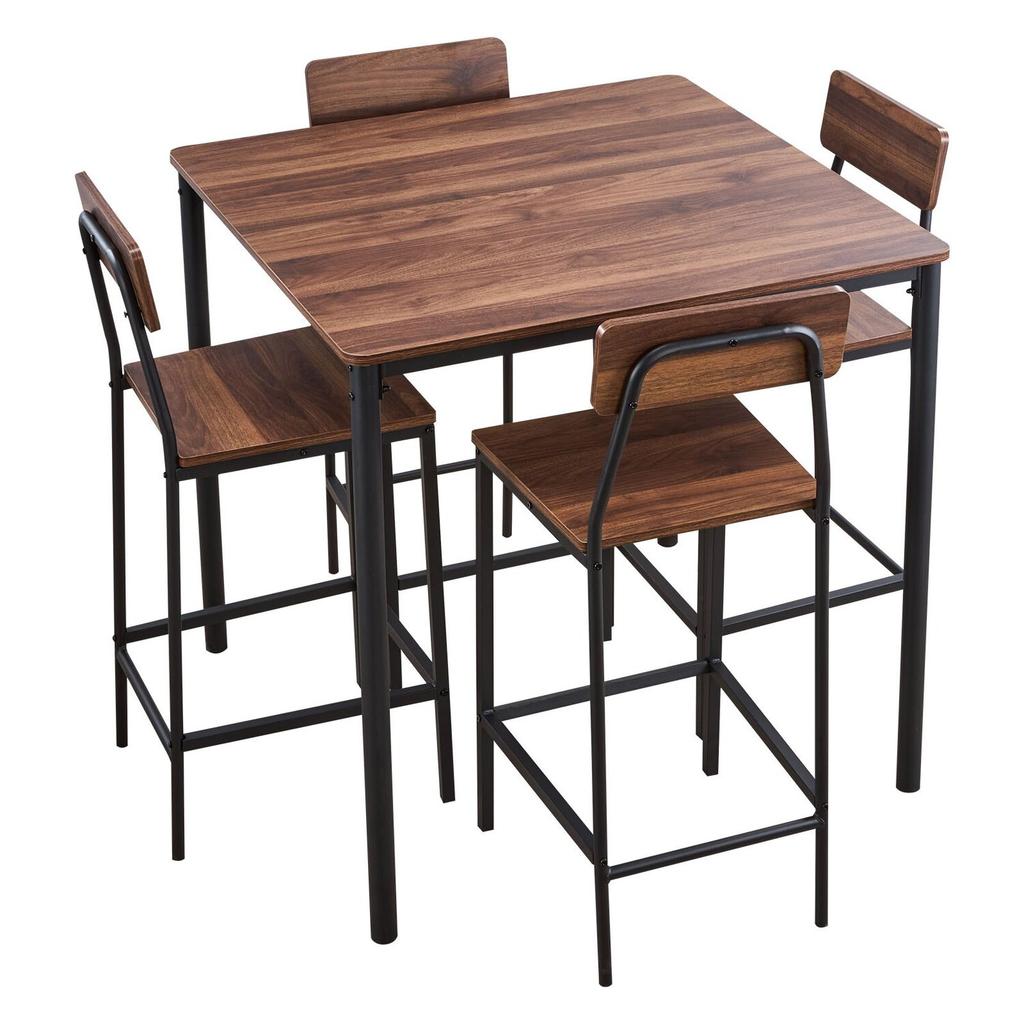 Bar Table, 5PCS 889mm Bars Tables Set, Bar Tables and Chair Set with Rounded Edge Design, Square Pub Table with Four Stools for Living Room, Dining