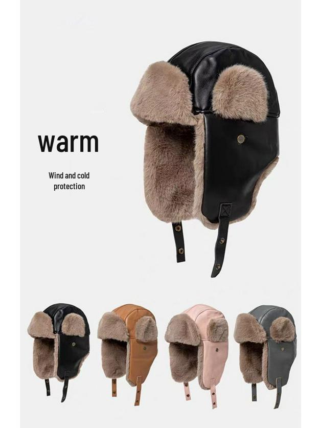 Unisex Winter Windproof Leather Aviator Hat with Warm Ear Protection
