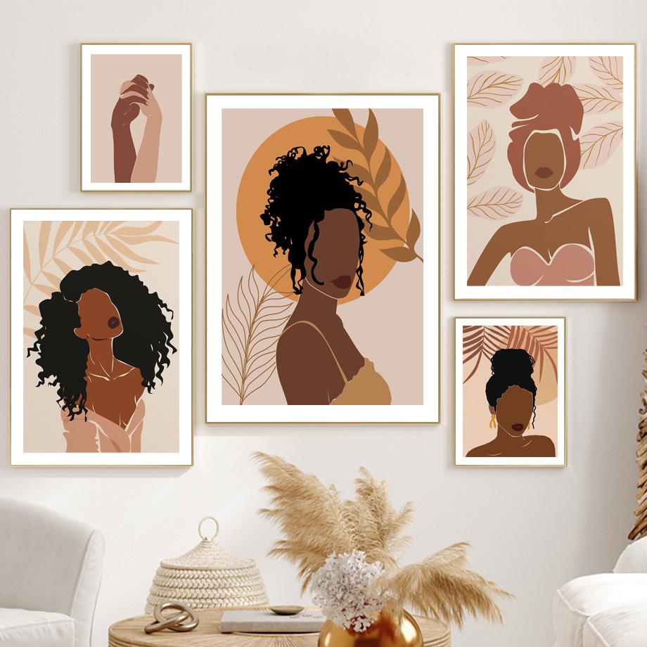 

Рамка из цельного дерева Монстера Девушка Иллюстрация Абстрактное черное африканское искусство Холст Картина Плакаты на скандинавскую тему и принты Настенные картины Спальня Домашний декор