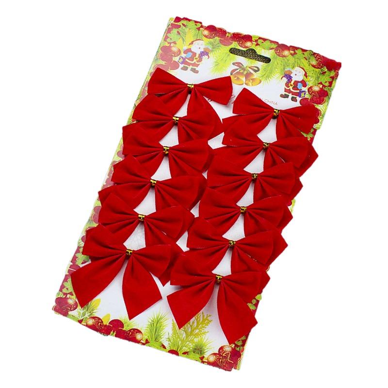 12pcs Flocking Christmas Bow Mini Christmas Decorations Red Xmas Tree Ornaments  Home Decoration