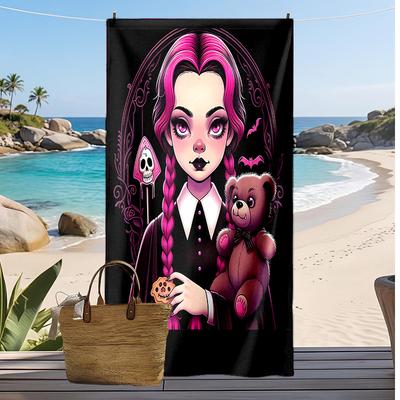 Wednesday Tv Printed Quick Dry Beach Towel Super Absorbent Soft Lightweight Bath Towel for Pool Summer Travel
