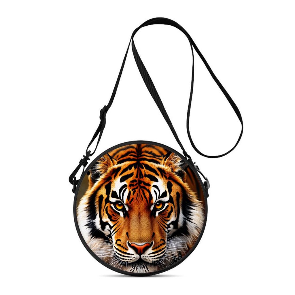 Tiger Print Round Shoulder Bag Casual Messenger Bag for Woman Best Gifts 2D Flat Casual Daily Crossbody Bag