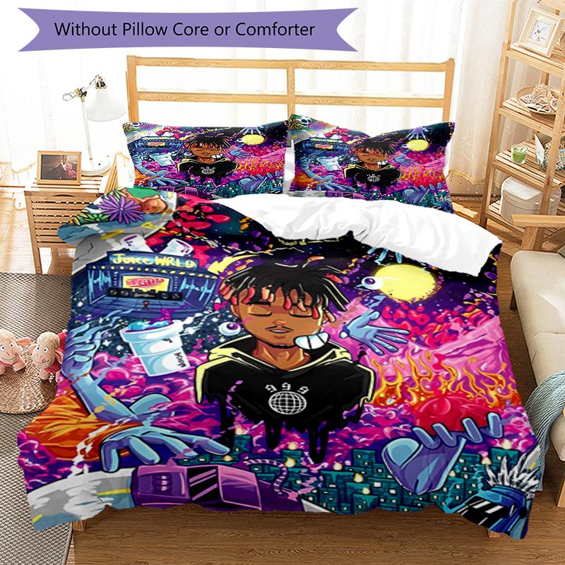 3pcs Juice WRLD1 Pattern Bedding Set Duvet Cover Set Includes Duvet Cover &pillowcases, Perfect All Season Bedroom Decoration & Gift
