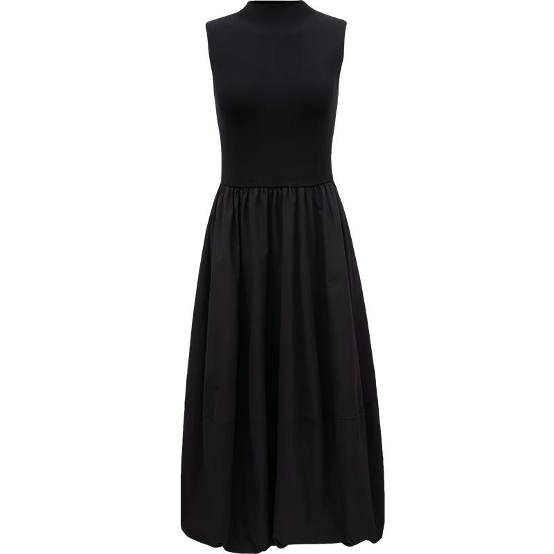 ONLY 2025 Spring Solid Knit Patchwork Sleeveless Stand-up Collar Puff Dress L