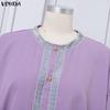 VONDA Summer Women Half Batwing Sleeve Patchwork Hem Casual Loose Long Robe Dress