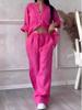 2024 Women's Solid Color Single-Breasted Long Sleeve Shirt & Wide Leg Tie Pants Set