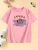 Cute Swimming Capybara CAPYBRA Letter Print Pink T Shirt Cartoon Animal Short Sleeve Casual Summer Top For Kids Girls