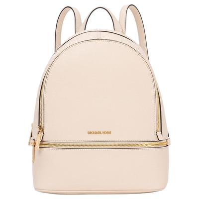 Zaino Rhea Zip Classic Design Semplice Logo Metallico LOGO Grande Capacità Pelle di Mucca Medio Donna Crema Chiaro