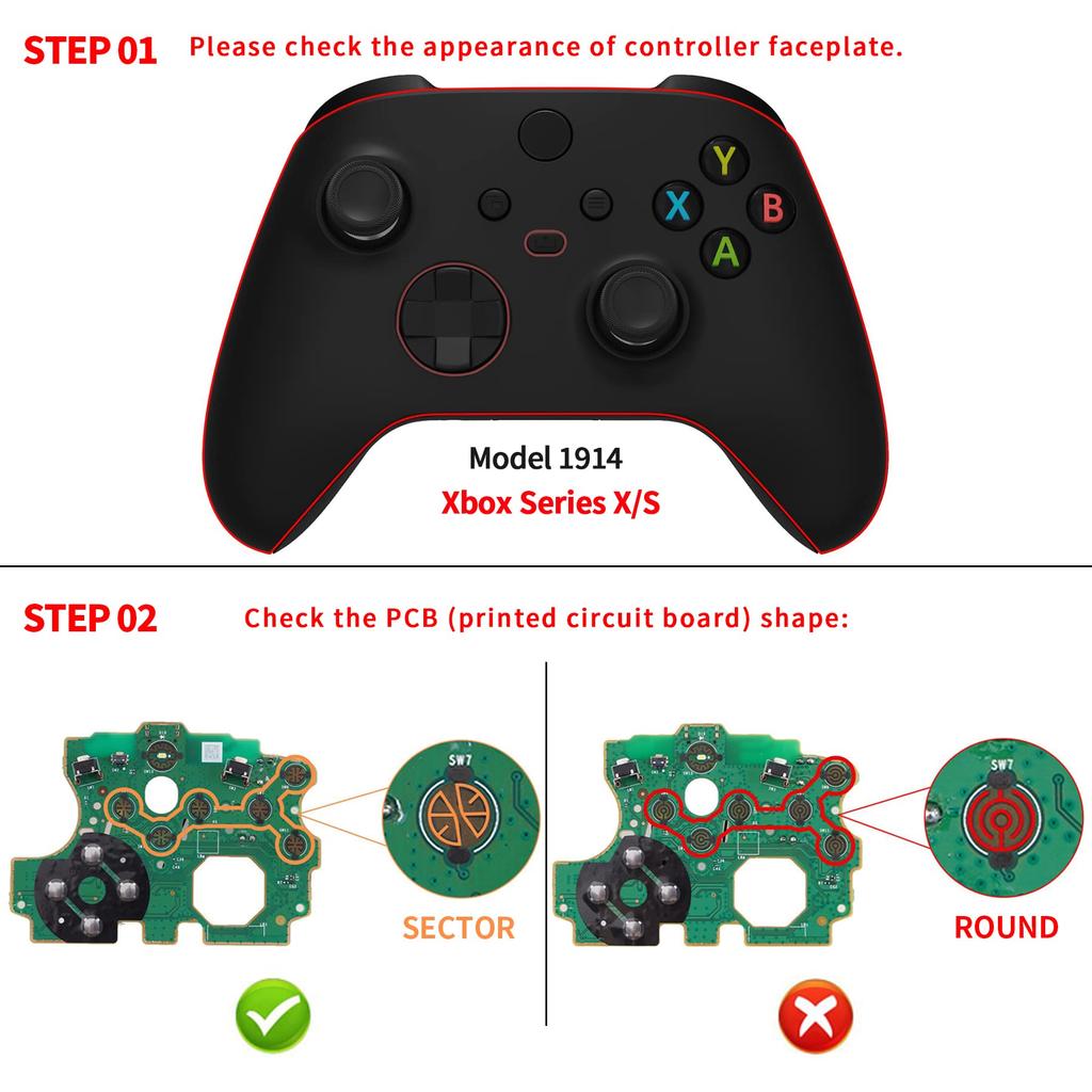 eXtremeRate Multicolor Illuminated Thumbstick Share for Xbox Series and Classic Symbol Button DTF LED Kit for Xbox Core Controllers D-Pad Start, Back,