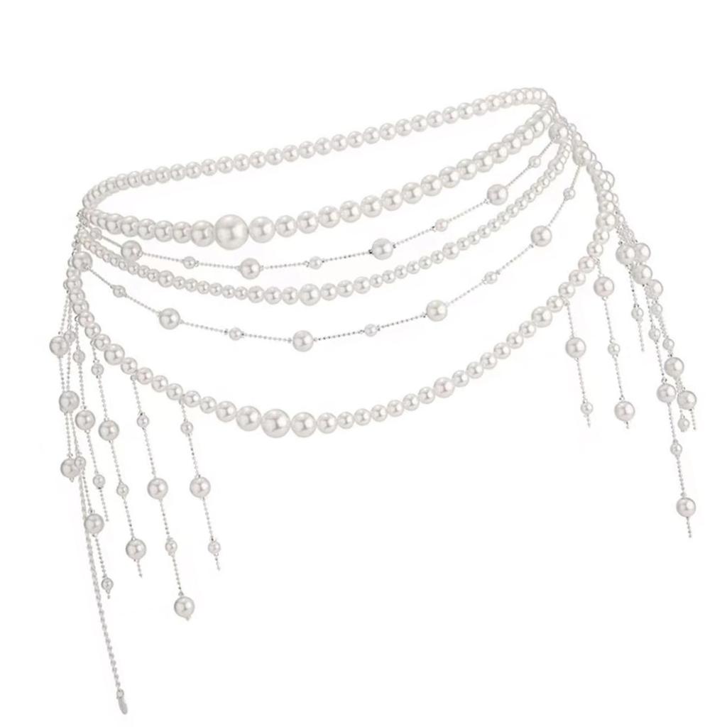Adjustable Multilayer Faux Pearls Waist Belt Belly Chain for Women Retro Fashion Body Jewelry Stylish 90s Design