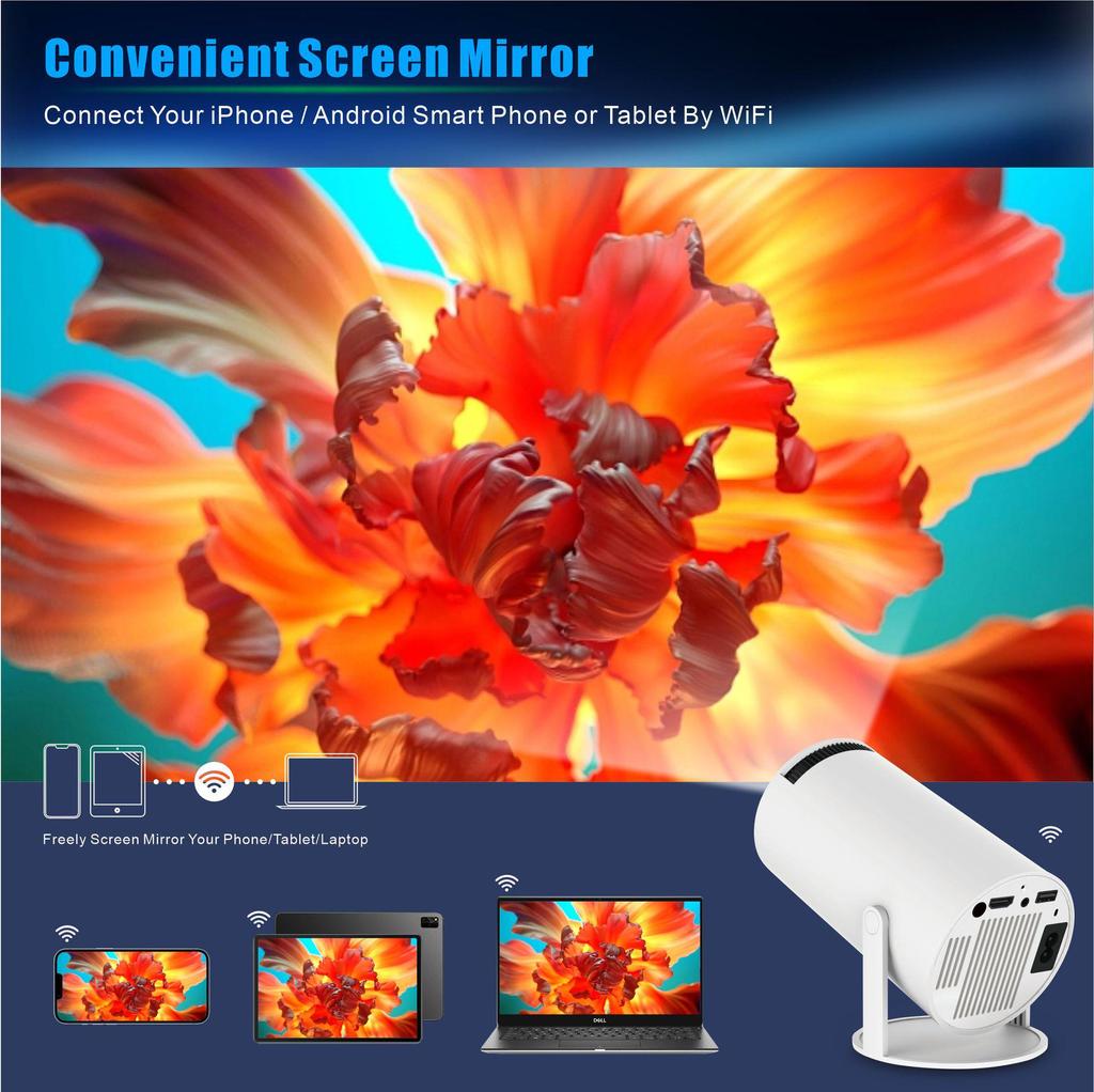 HY300Pro Smart Outdoor & Home Mini Projector with 180° Bubble Tube