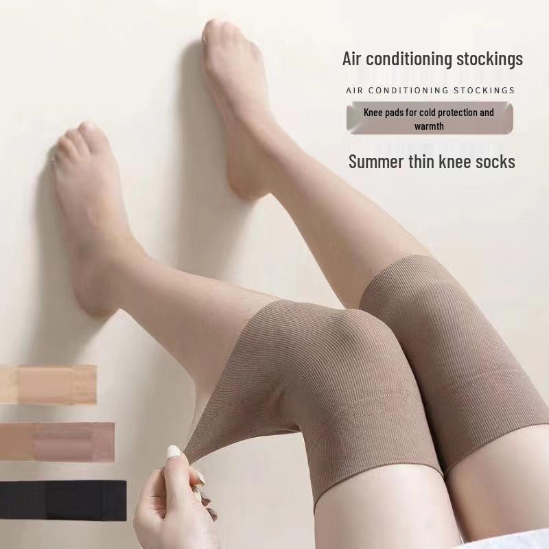 Women's Over-the-Knee Nylon Stockings - Summer Thin, Anti-Snag, Calf-Length, High-Top, with Knee Pads for Air-Conditioned Rooms