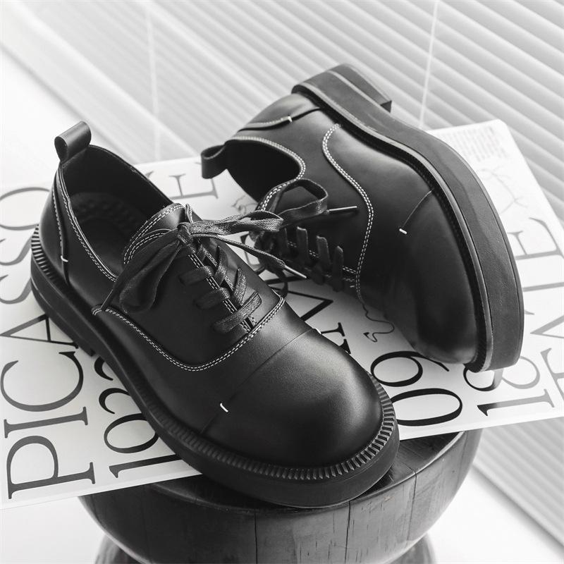 

Мужская обувь, модная обувь, корейская версия, универсальная кожаная обувь на платформе, 2024, новая весенне-осенняя нишевая трендовая повседневная обувь 5337-R 38 чёрный