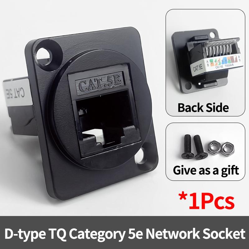 D-Type Panel Mount RJ45 Socket – CAT5e / CAT6 Ethernet Network Connector for Industrial Enclosure, Server Rack & Wall Box Wiring