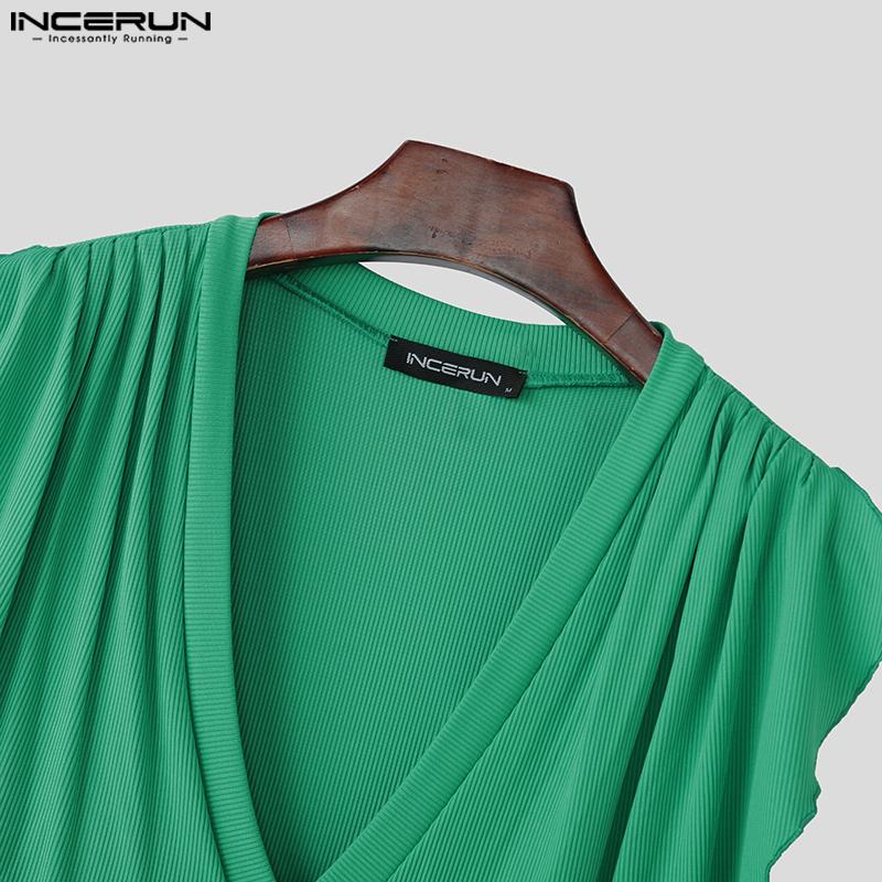 INCERUN Men Summer Deep V Sleeveless Ruffled Layers Casual Loose Tank Tops