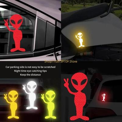 1PCS Decoration Sticker Motorcycle Car Alien Reflector Stickers Motorbike Decorative Accessory High Reflective Stickers