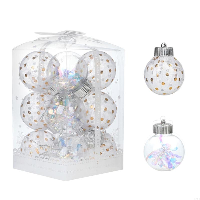 62KD 6Pcs Meshes Ribbon Christmas Balls Christmas Hanging Round Balls Pendants for Holidays Home Adornment