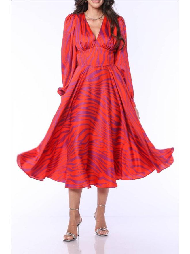 Bohemian V-neck Long Sleeve Waist-Cinching Loose Women s Dress (2026) for European and American Markets X-Large цветочный