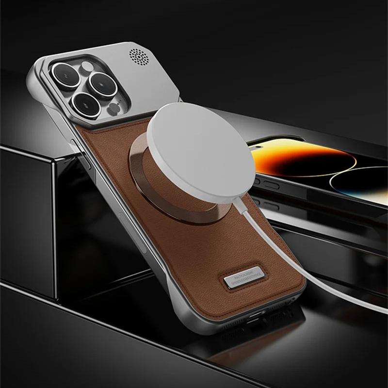 For Magsafe Magnetic Leather Frameless Case for iPhone 17 Pro Max 17 Air 16 15 14 13 Wireless Charging Better Heat Hard Bumper