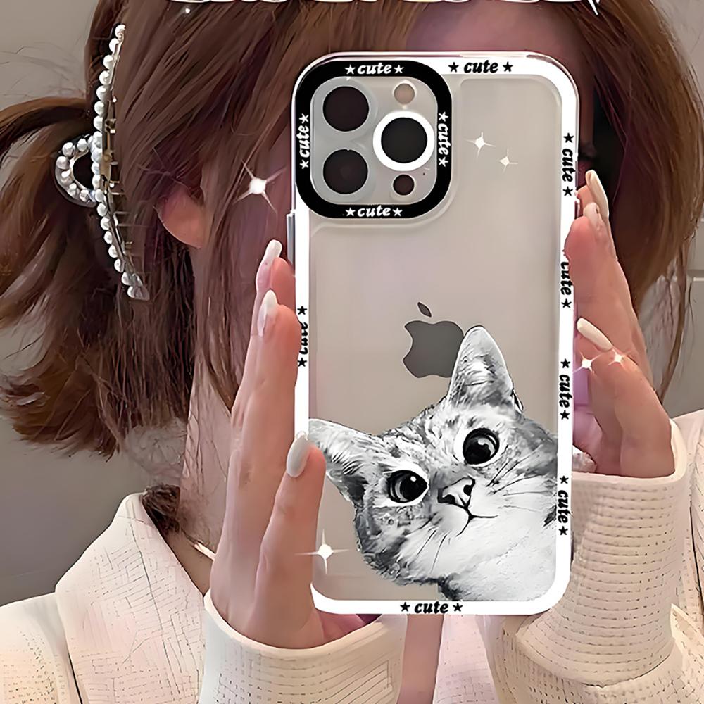 Cat Animal Cartoon Cat Phone Case For iPhone 16 15 11 12 14 13 Pro Max Mini X XS XR 7 8 Plus SE 16E Transparent Cover Fundas